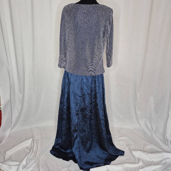 Arianna By Rachel Kaye Saphire Blue Shimmer Top Crinkle Skirt Maxi Gown - Sz 14 - Picture 6 of 11